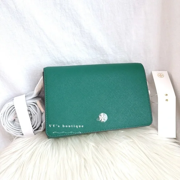 NWT Tory Burch Emerson Combo Leather Crossbody Emerald Stone Forest Green 58440